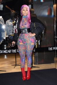Stacked Celebrity Nicki Minaj Shows Her Curves in a Transparent Jumpsuit